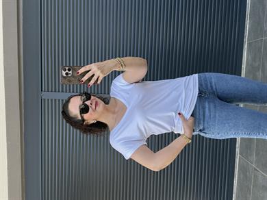Modal Kumaş Ön Arka V Yaka T-Shirt  Beyaz