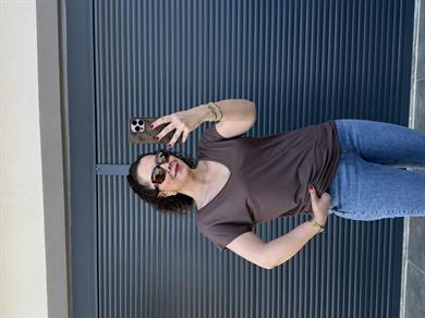 Modal Kumaş Ön Arka V Yaka T-Shirt  Kahverengi