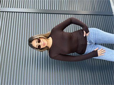 Modal Kumaş Parmak Geçirmeli Bluz Acı Kahve