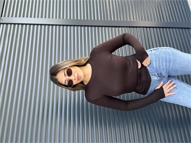 Modal Kumaş Parmak Geçirmeli Bluz Acı Kahve