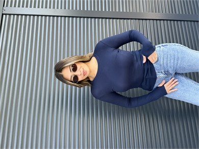 Modal Kumaş Parmak Geçirmeli Bluz Lacivert