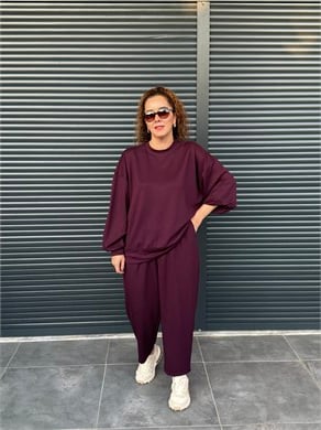 Modal Kumaş Şalvar Pantolonlu Takım Mürdüm