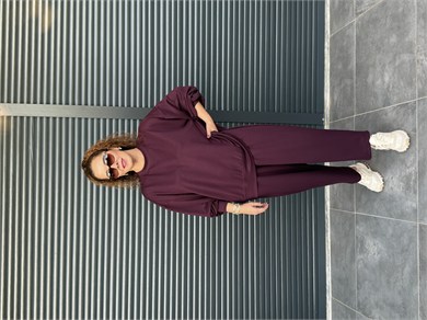 Modal Kumaş Şalvar Pantolonlu Takım Mürdüm