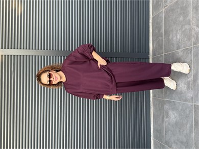 Modal Kumaş Şalvar Pantolonlu Takım Mürdüm