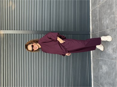 Modal Kumaş Şalvar Pantolonlu Takım Mürdüm