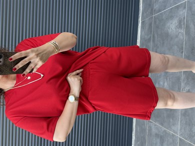 Modal Kumaş Şort T-shirt Takım  Kırmızı