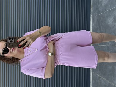 Modal Kumaş Şort T-shirt Takım Pembe