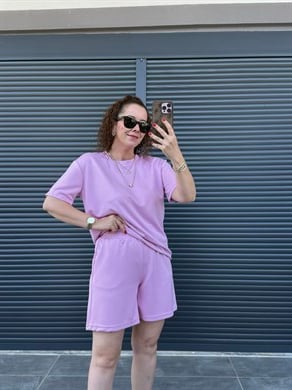 Modal Kumaş Şort T-shirt Takım Pembe