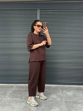ÖN SİPARİŞ!!!  Modal Kumaş T-shirt Pantolon Takım Acı Kahve