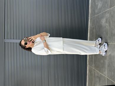 Modal Kumaş T-shirt Pantolon Takım  Ekru