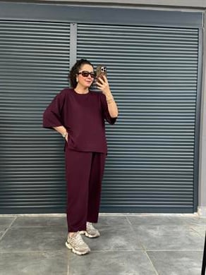 ÖN SİPARİŞ!!! Modal Kumaş T-shirt Pantolon Takım  Mürdüm