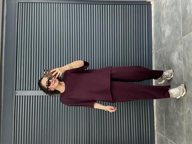 Modal Kumaş T-shirt Pantolon Takım  Mürdüm