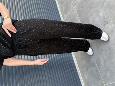 Modal Kumaş Taşlı T-Shirt Pantolon Takım Siyah