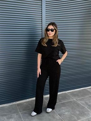 Modal Kumaş Taşlı T-Shirt Pantolon Takım Siyah