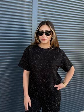 Modal Kumaş Taşlı T-Shirt Pantolon Takım Siyah