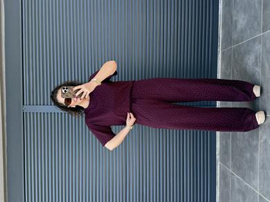 Modal Kumaş Taşlı T-Shirt Pantolon Takım Mürdüm