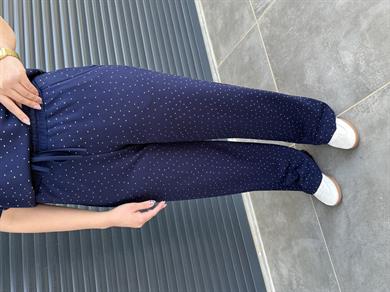 Modal Kumaş Taşlı T-Shirt Pantolon Takım Lacivert