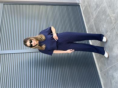 Modal Kumaş Taşlı T-Shirt Pantolon Takım Lacivert