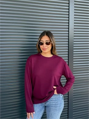 Modal Kumaş Uzun Kollu Basic Bordo