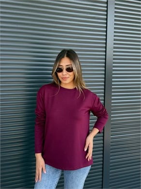 Modal Kumaş Uzun Kollu Basic Bordo