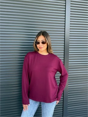 Modal Kumaş Uzun Kollu Basic Bordo