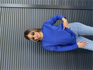 Modal Kumaş Uzun Kollu Basic Saks Mavi