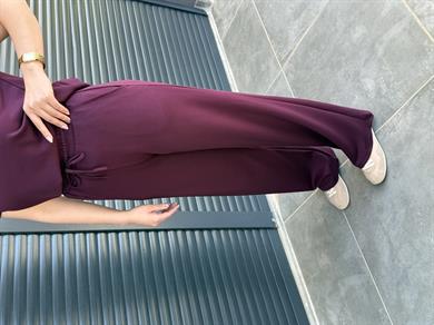 Modal Kumaş V Yaka T-Shirt Pantolon Takım Mürdüm