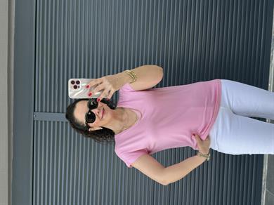 Modal Kumaş  V Yaka T-Shirt Pembe