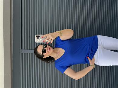 Modal Kumaş  V Yaka T-Shirt Saks Mavi
