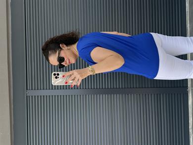 Modal Kumaş  V Yaka T-Shirt Saks Mavi
