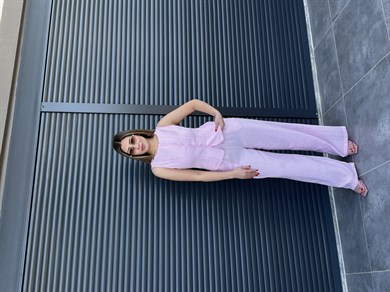 Önü Düğmeli Yelek Pantolon Takım Pembe