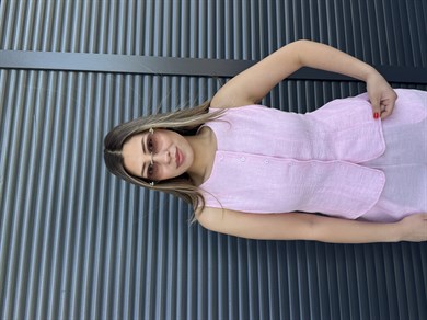 Önü Düğmeli Yelek Pantolon Takım Pembe