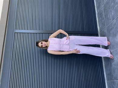 Önü Düğmeli Yelek Pantolon Takım Pembe
