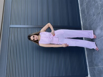 Önü Düğmeli Yelek Pantolon Takım Pembe