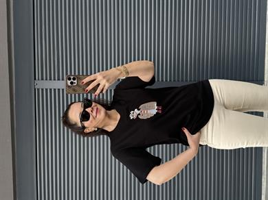 Orj Marka Nakışlı Taşlı T-Shirt Siyah