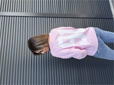 Pembe Rakam Baskılı İnce Sweatshirt