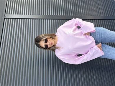 Pembe Rakam Baskılı İnce Sweatshirt