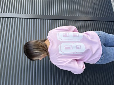 Pembe Yazı Baskılı İnce Sweatshirt