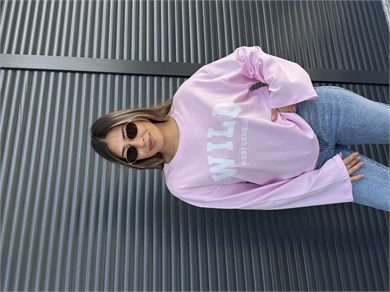 Pembe Yazı Baskılı İnce Sweatshirt