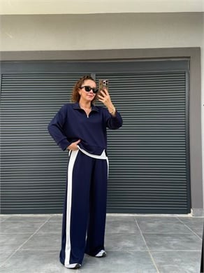 Polo Yaka Garnili Modal Takım Lacivert