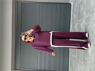 Polo Yaka Garnili Modal Takım Mürdüm
