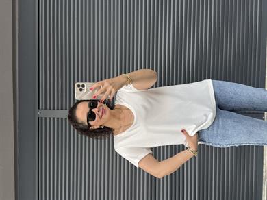 Premium Oval Yaka İthal Modal T-shirt Ekru