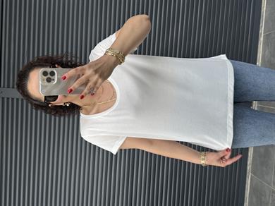 Premium Oval Yaka İthal Modal T-shirt Ekru