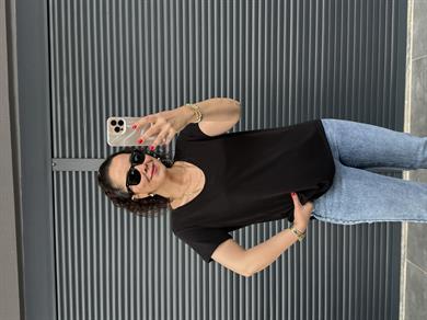 Premium Oval Yaka İthal Modal T-shirt Siyah