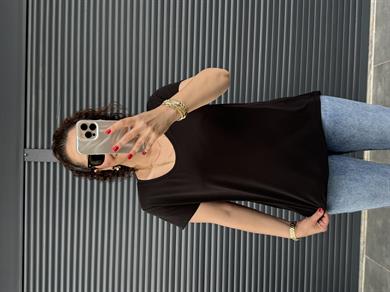 Premium Oval Yaka İthal Modal T-shirt Siyah