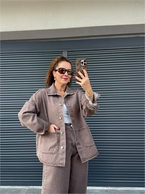Premium Cepli Denim Ceket  Kahverengi
