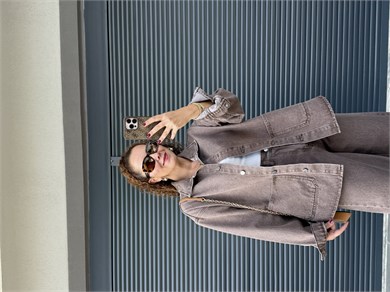 Premium Cepli Denim Ceket  Kahverengi