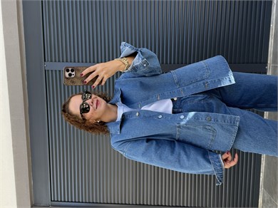 Premium Cepli Denim Ceket  Mavi