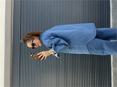 Premium Cepli Denim Ceket  Mavi