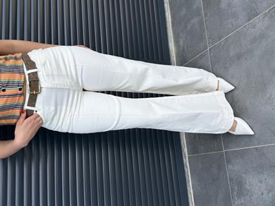 Premium Çimalı Kemerli Jean Bej